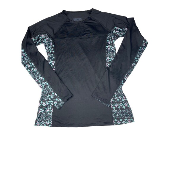 Patagonia Rashguard Top Women Size Medium Black/Green Pink Long Sleeve Nylon - Picture 1 of 10